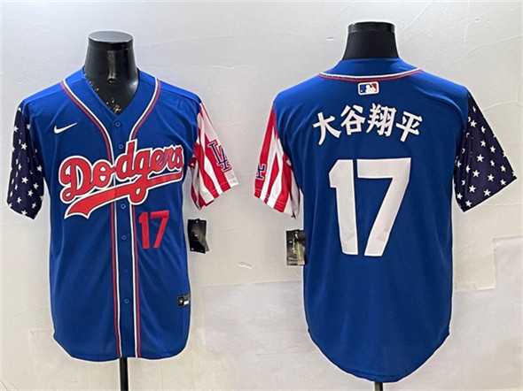Men%27s Los Angeles Dodgers #17 Ohtani Royal Limited Stitched Jersey